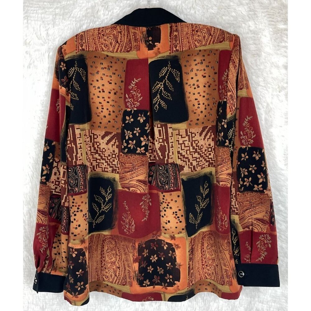 Draper's & Damon's Medium Long Sleeve Button Down Shirt Black Tan Floral Squares - Picture 5 of 8